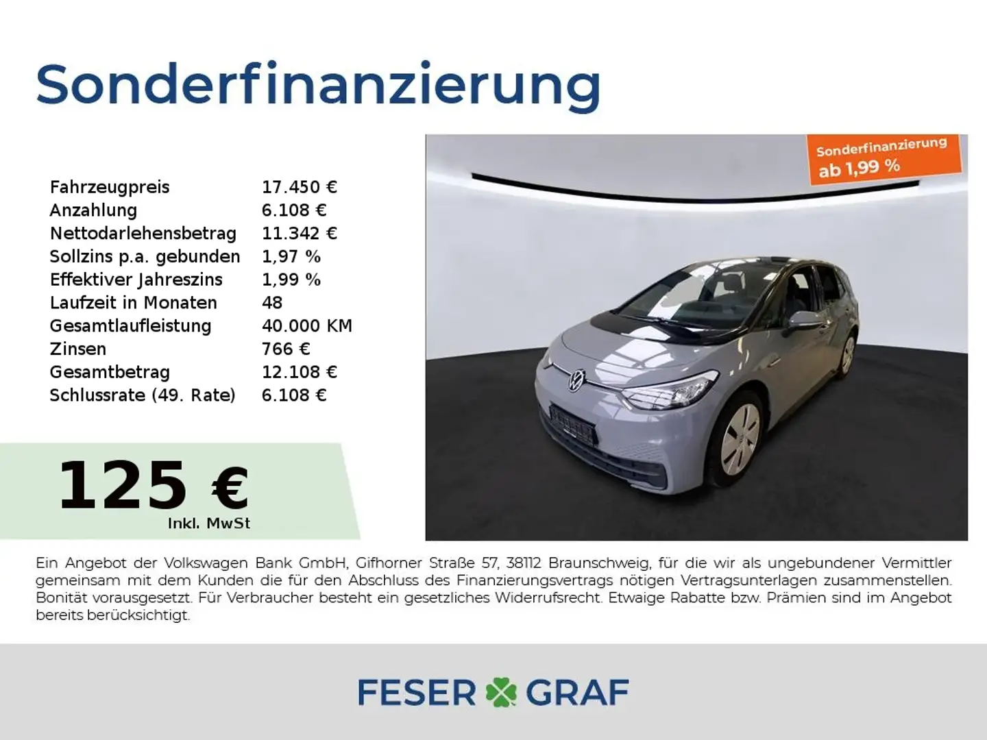 Volkswagen ID.3 Pure Performance 55kWh NAVI LED APP Grijs - 1
