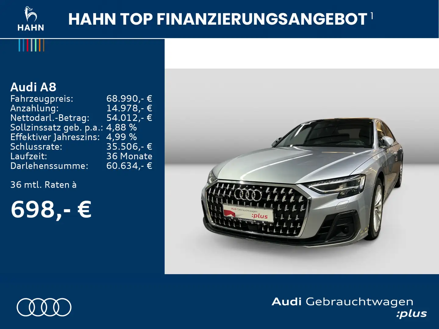 Audi A8 L 60 TFSI quattro Matrix HUD OLED ACC Virtual Argent - 2