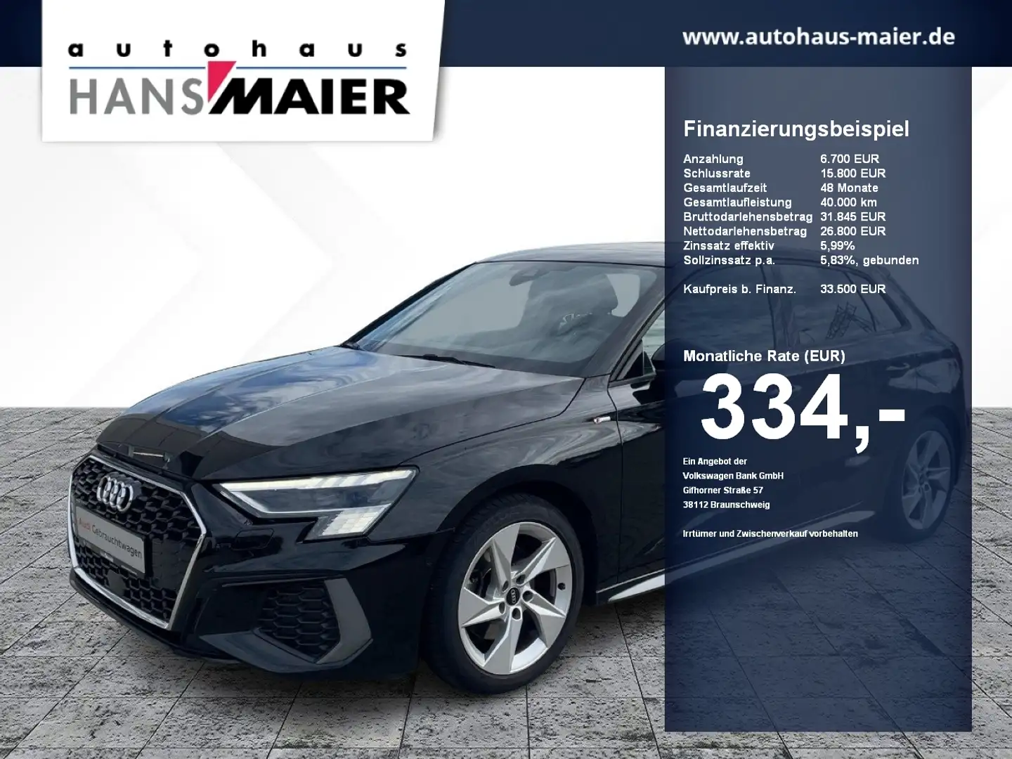 Audi A3 Sportback TFSI quattro S line Leder Pano LED Schwarz - 1