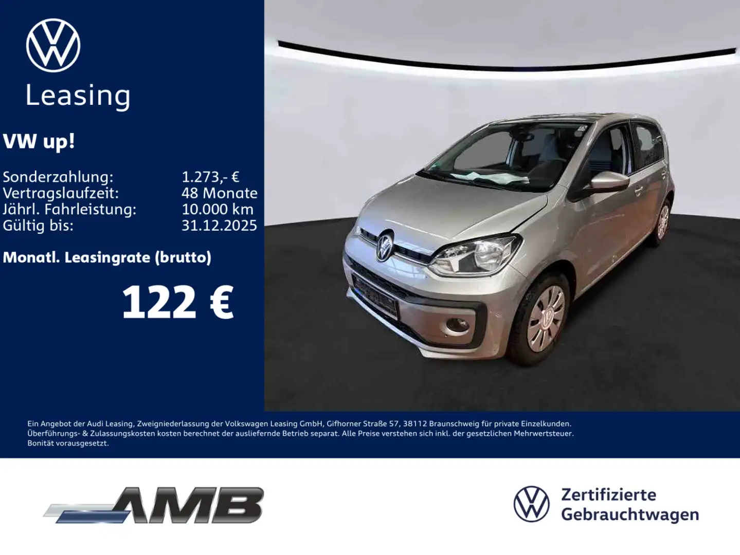 Volkswagen up! eco up! 1.0 CNG Navi/FAP/Sitzhzg/RFKamera/4Türen Silber - 1