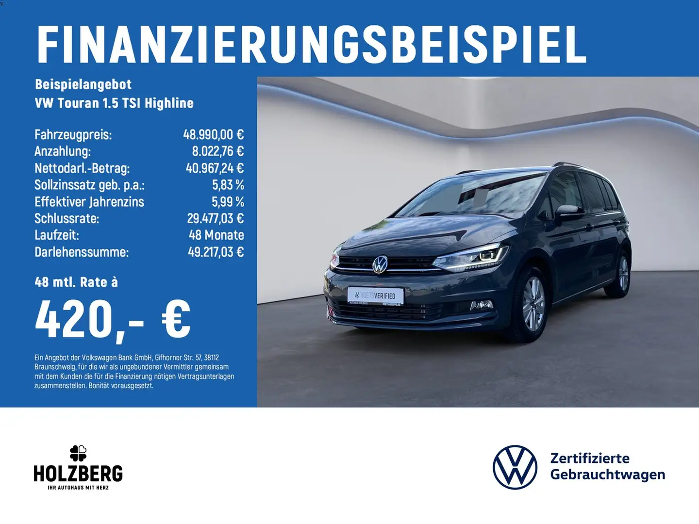 Volkswagen Touran 1.5 TSI Highline 7STZ+AHK+KAMERA+PANO Grau - 2