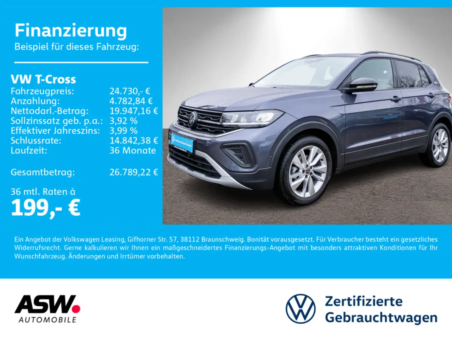 Volkswagen T-Cross Goal 1.0TSI DSG LED Navi PDC SHZ ACC AHK Grau - 1