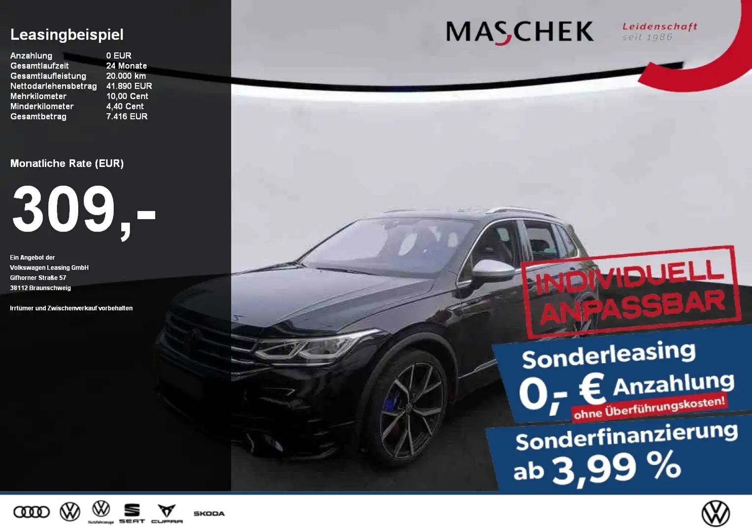 Volkswagen Tiguan R 2.0 TSI Pano LM21 Keyless Frontscheibenh Schwarz - 1