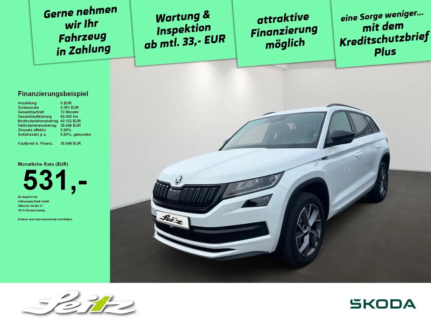 Skoda Kodiaq 2.0 TDI 4x4 Sportline *LED*KAMERA*NAVI*STANDH* Weiß - 1
