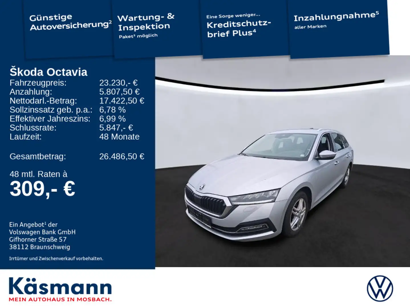 Skoda Octavia Combi Style 2.0TDI AHK NAVI LED HUD Silber - 1