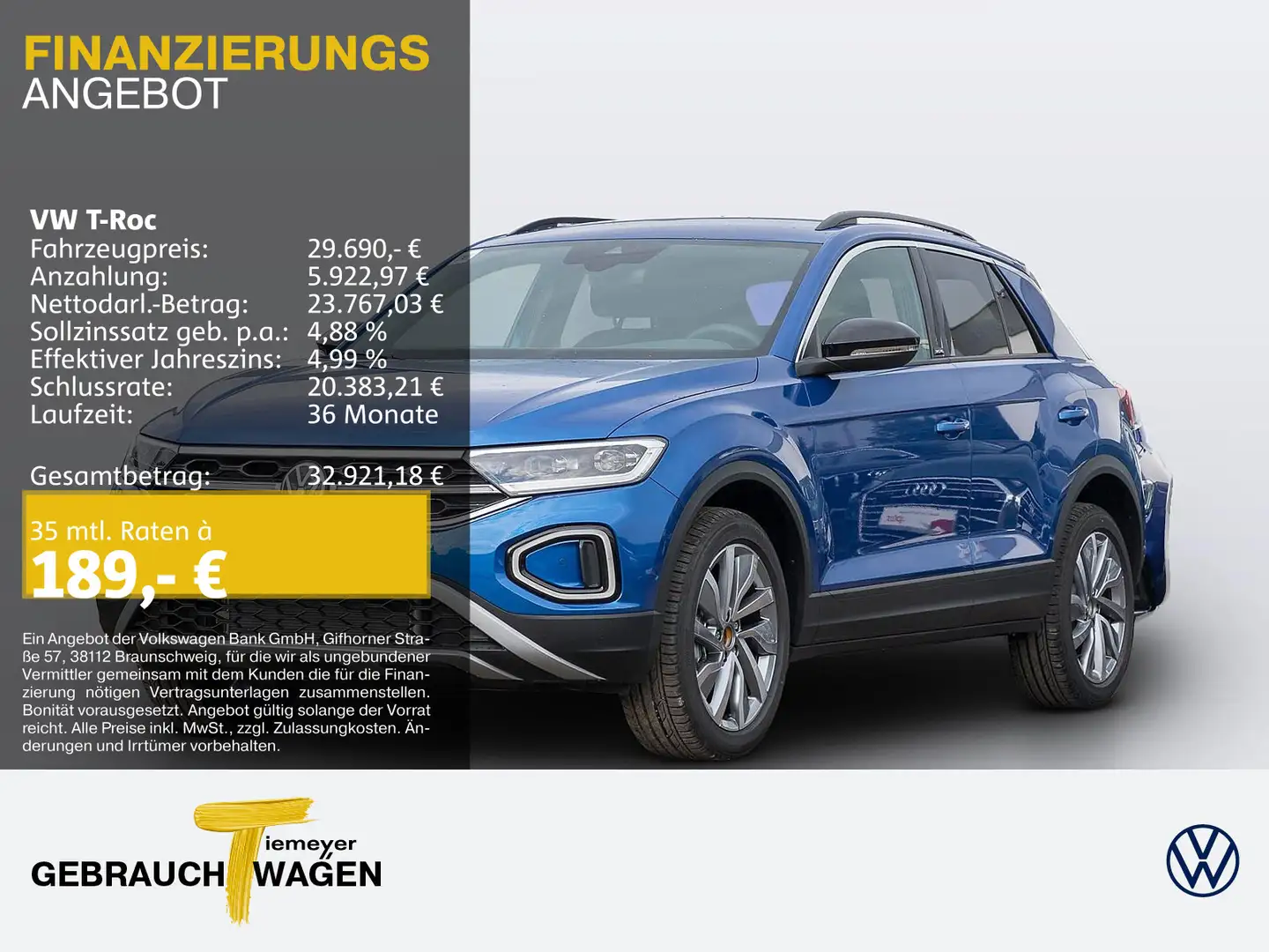 Volkswagen T-Roc 1.5 TSI DSG MOVE NAVI LM18 IQ.LIGHT RFK Blau - 1