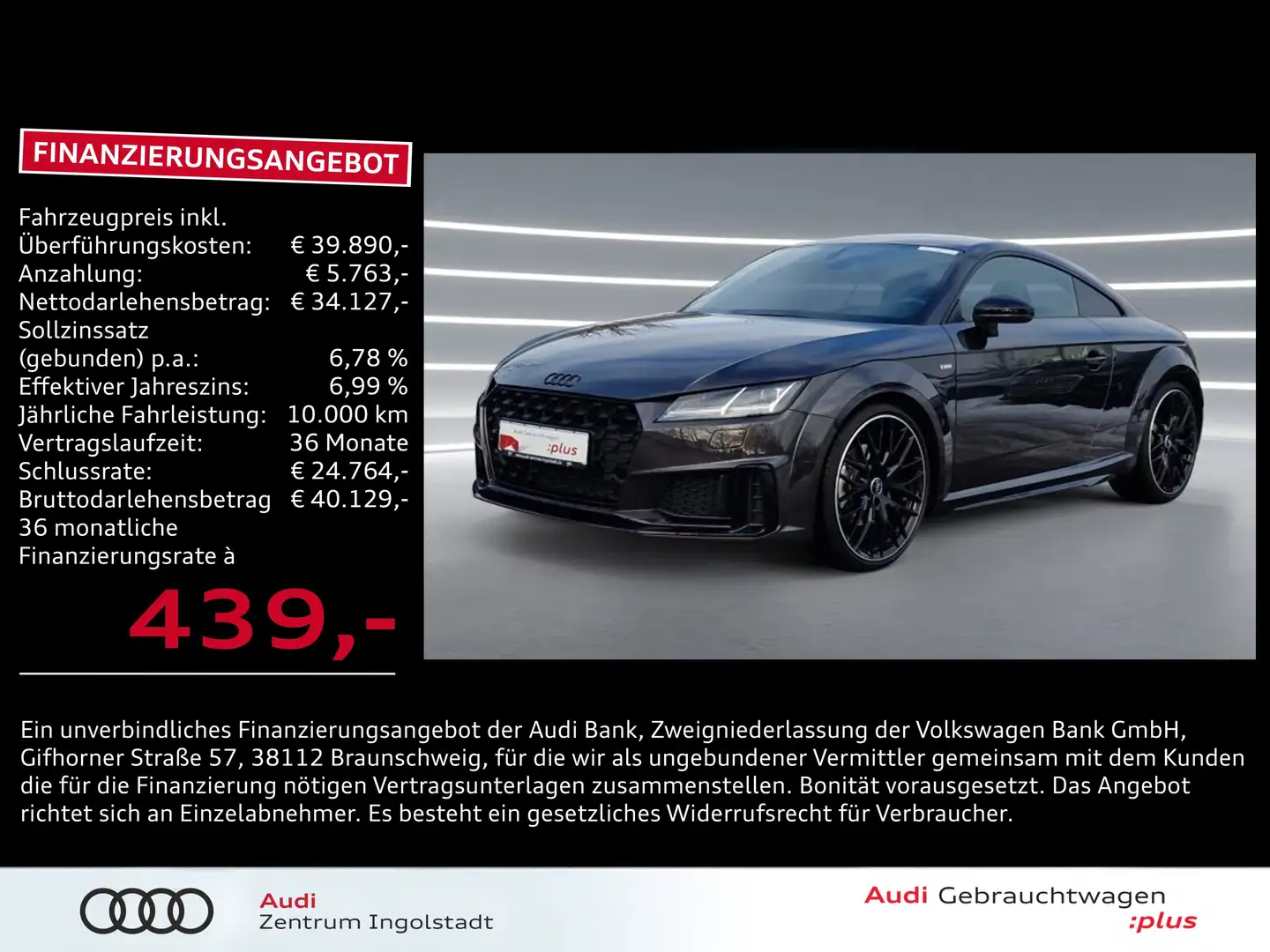 Audi TT Coupé 40 TFSI 3x S line LED S-Sitze 20" B&O Grau - 1