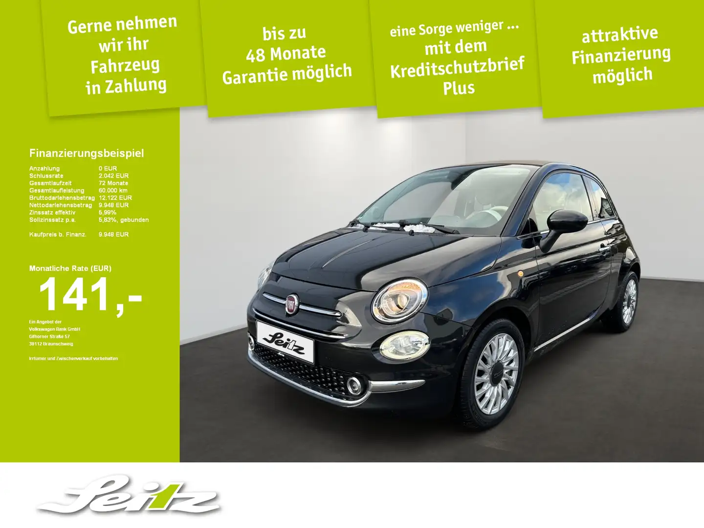Fiat 500C 500 Cabrio Lounge *PARKSENSOR*BLUETOOTH*TEMPOMAT* Noir - 1