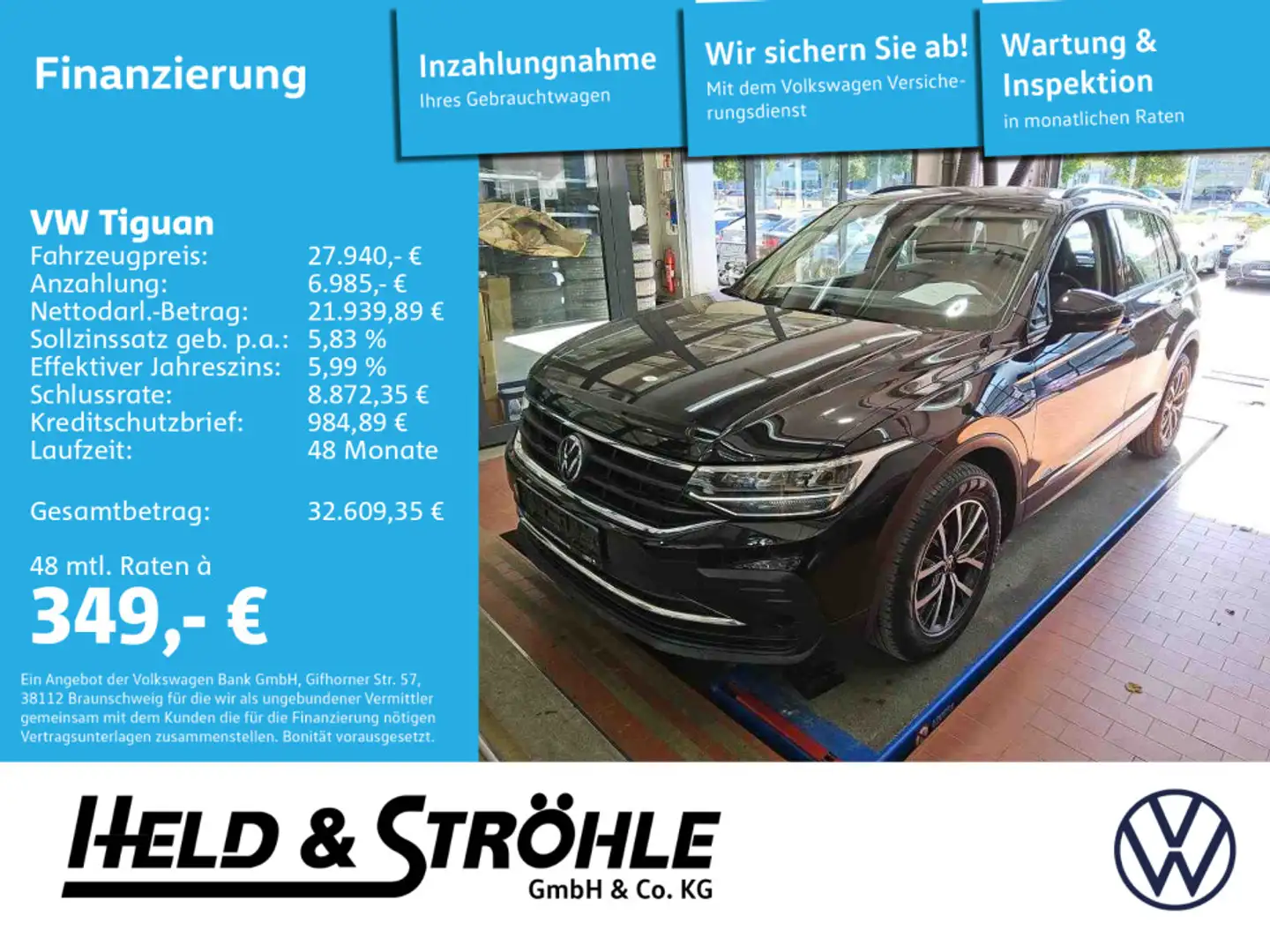 Volkswagen Tiguan Life 2.0 TDI DSG LED NAV AHK KAM LANE PDC Negro - 1