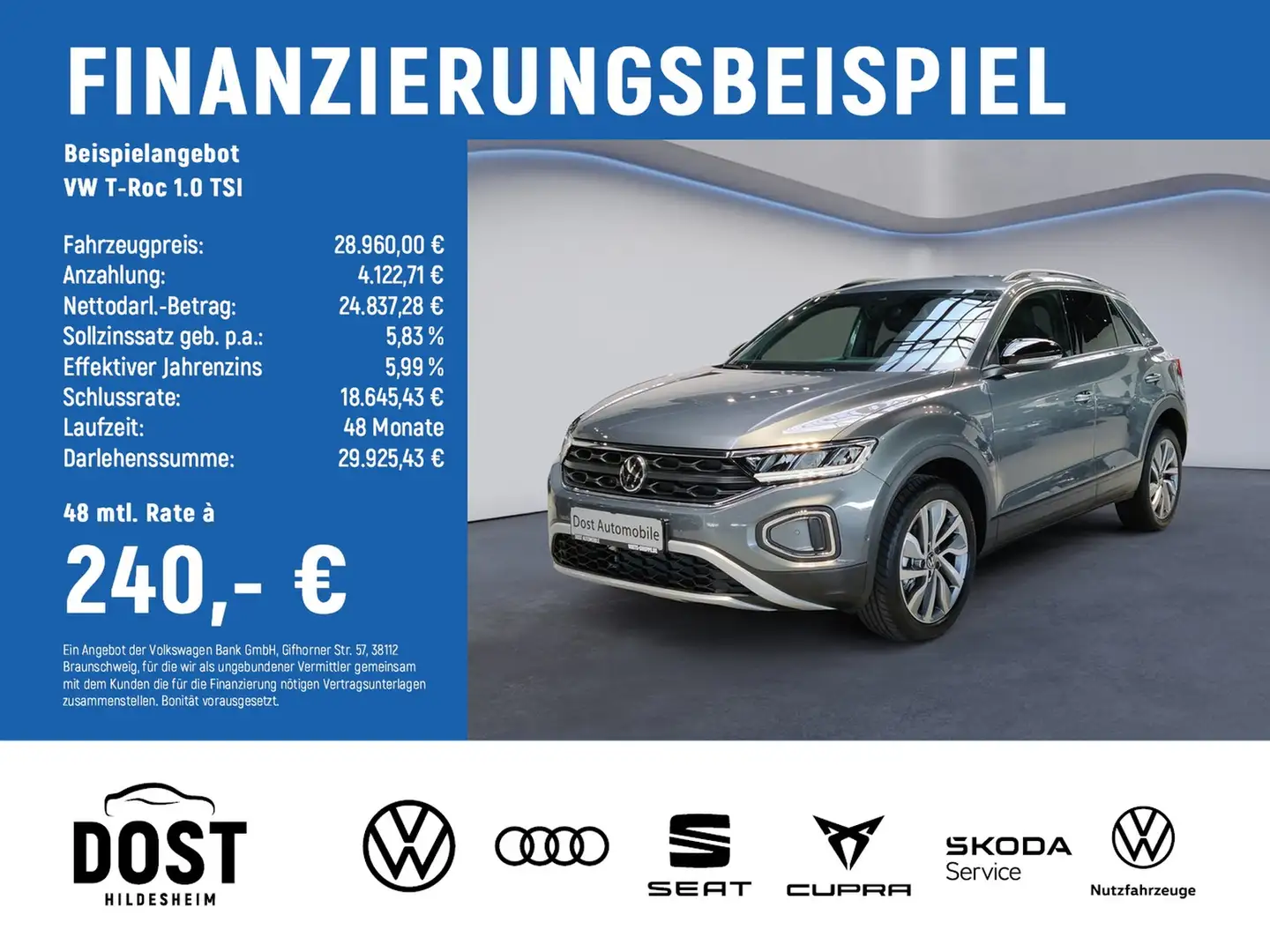 Volkswagen T-Roc 1.0 TSI Goal KAMERA+NAVI+LED Grau - 2