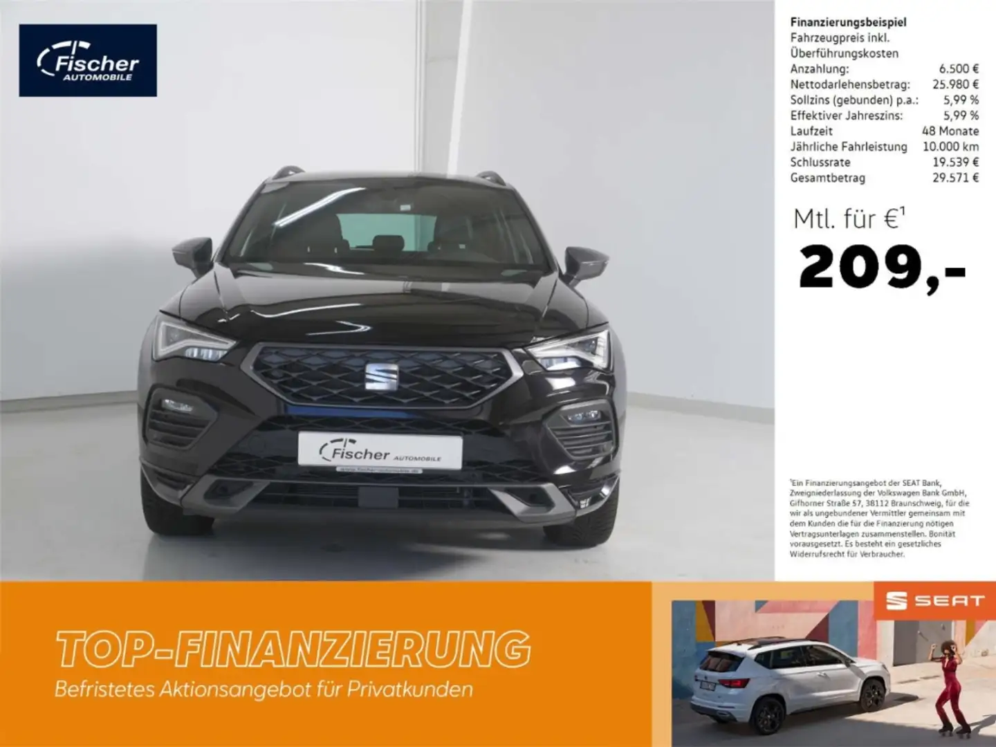 SEAT Ateca 2.0 TDI FR DSG AHK/Virt./NAV/RFK/SH/ACC Schwarz - 1