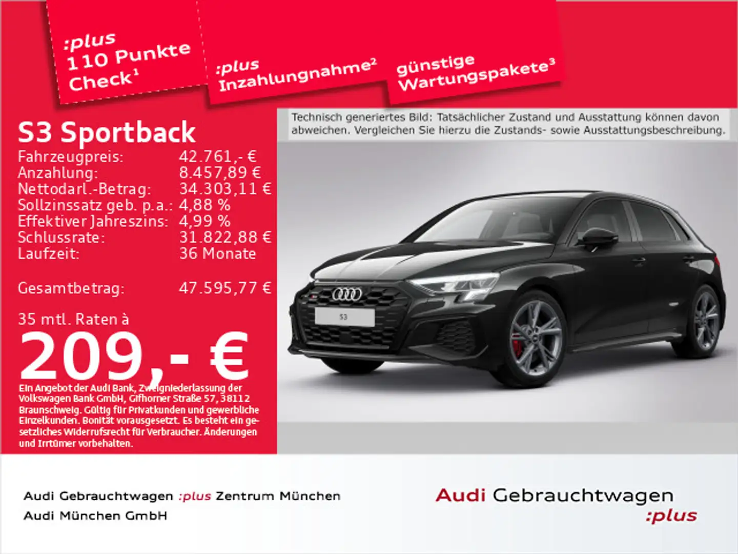 Audi S3 TFSI S tronic B&O/Navi+/Virtual+ Schwarz - 1