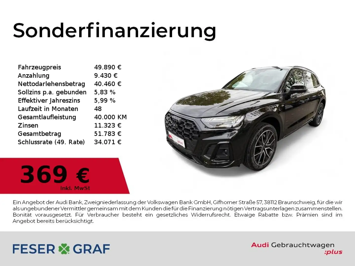 Audi Q5 40 TDI quattro S line Matrix/360°Cam/SHZ/VC+/Navi Schwarz - 1