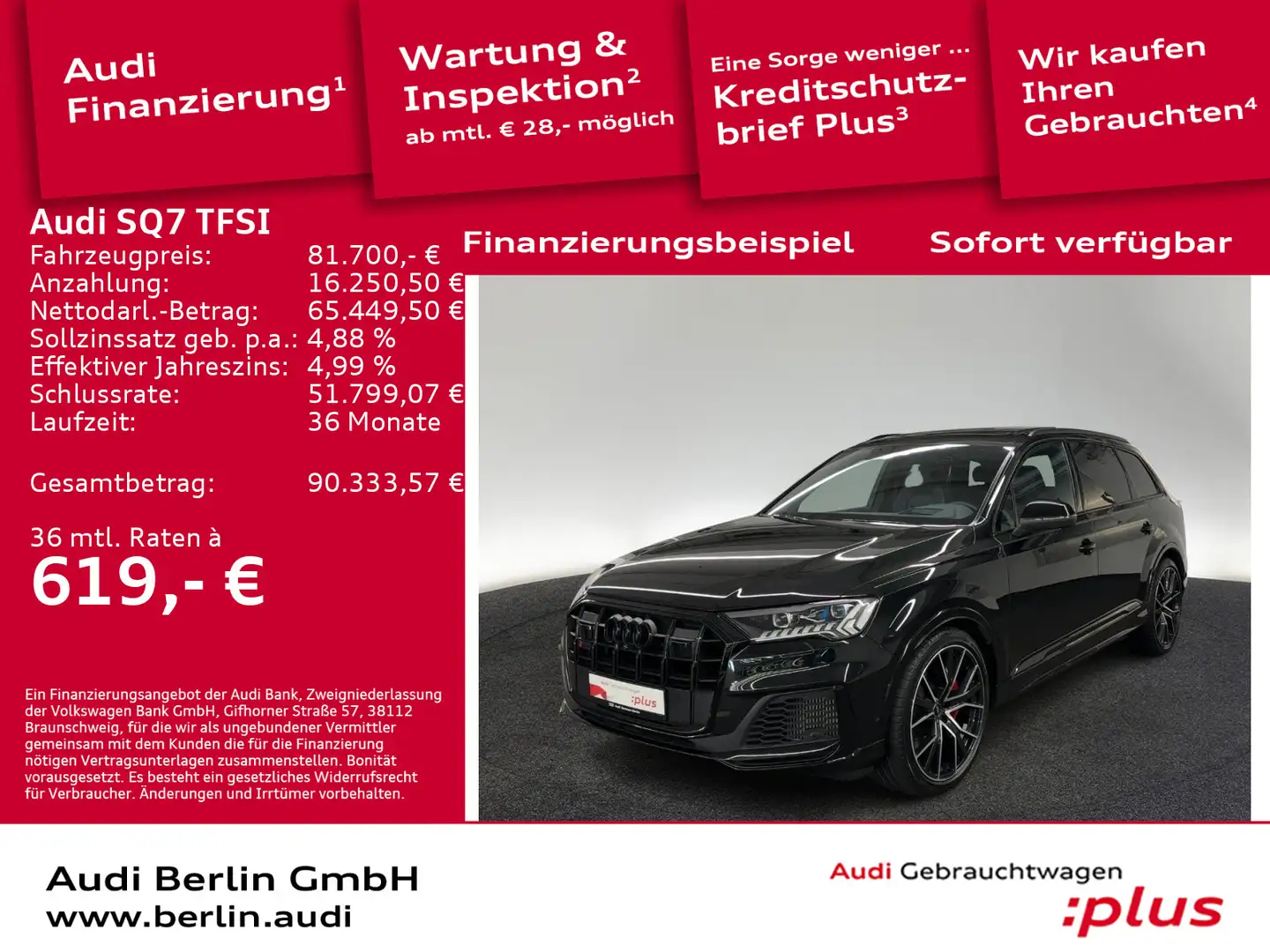Audi SQ7 tiptr. AHK STDHZG 360°K PANO HUD Schwarz - 1