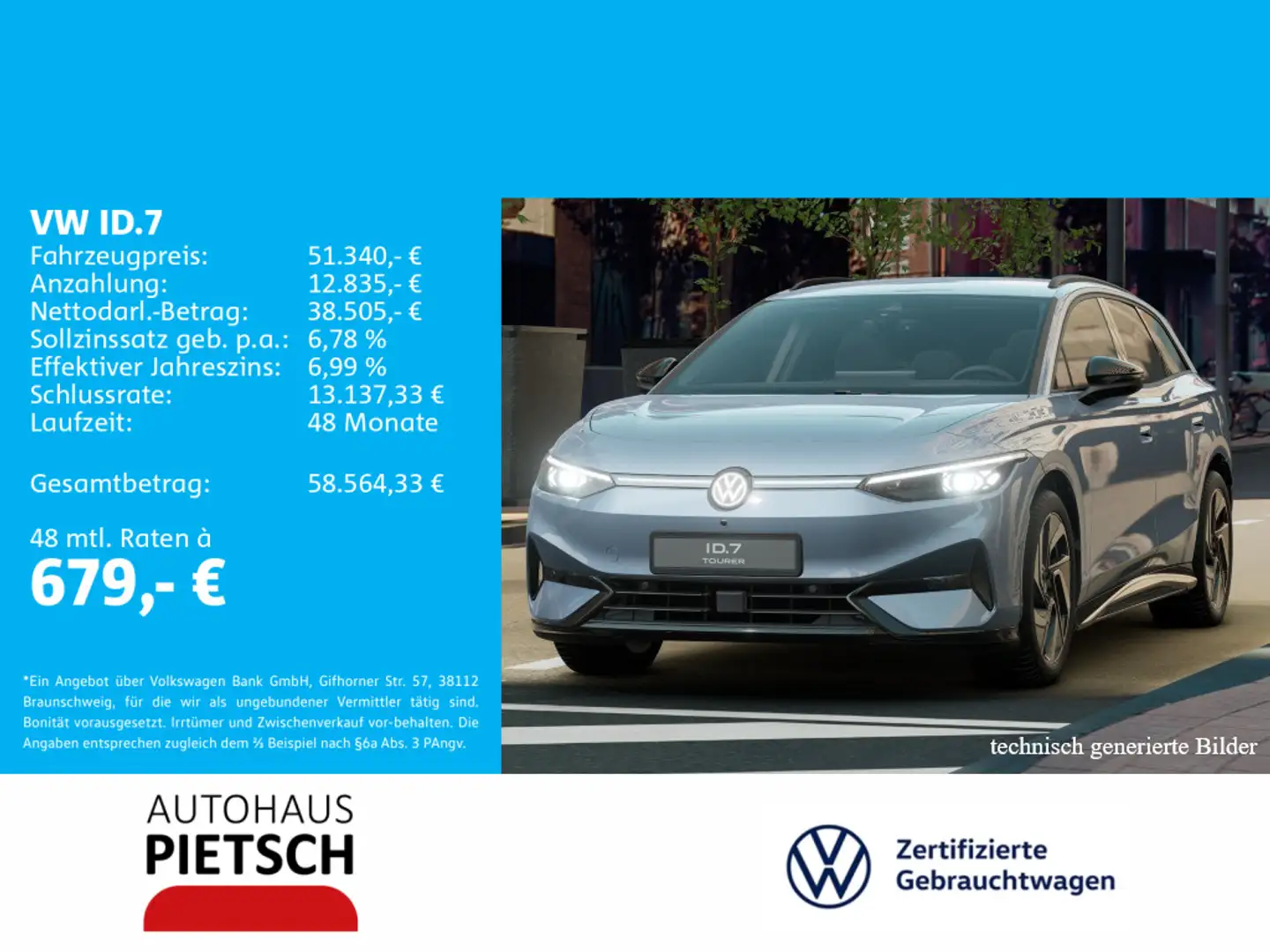 Volkswagen ID.7 Tourer Pro 77 kWh AHK Matrix DCC 360°Kamera Blau - 1