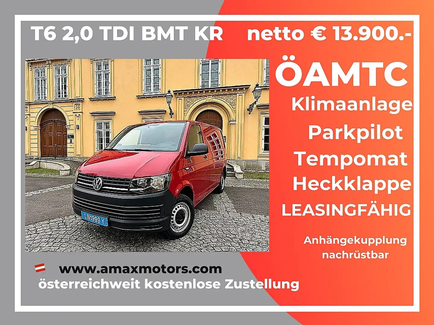 Volkswagen T6 Transporter KR HK 2,0 TDI BMT Klima, Berganfahrassistent, E... Rouge - 1