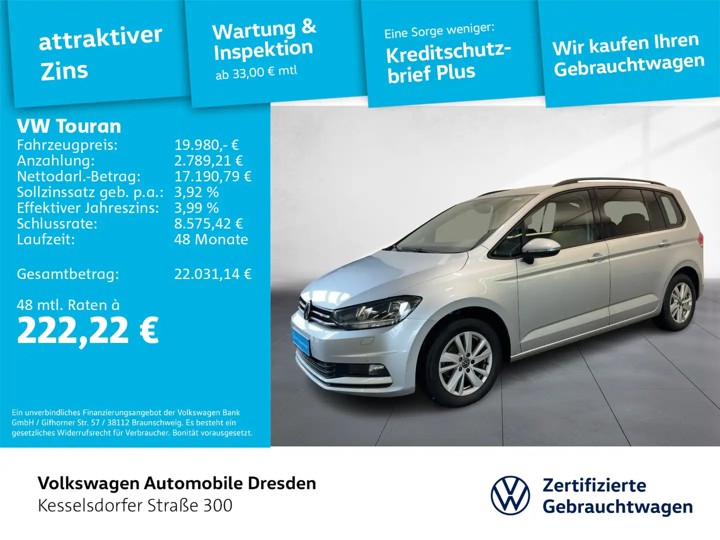 Volkswagen Touran 2.0 TDI Comfortline PDC ACC Navi Argent - 1