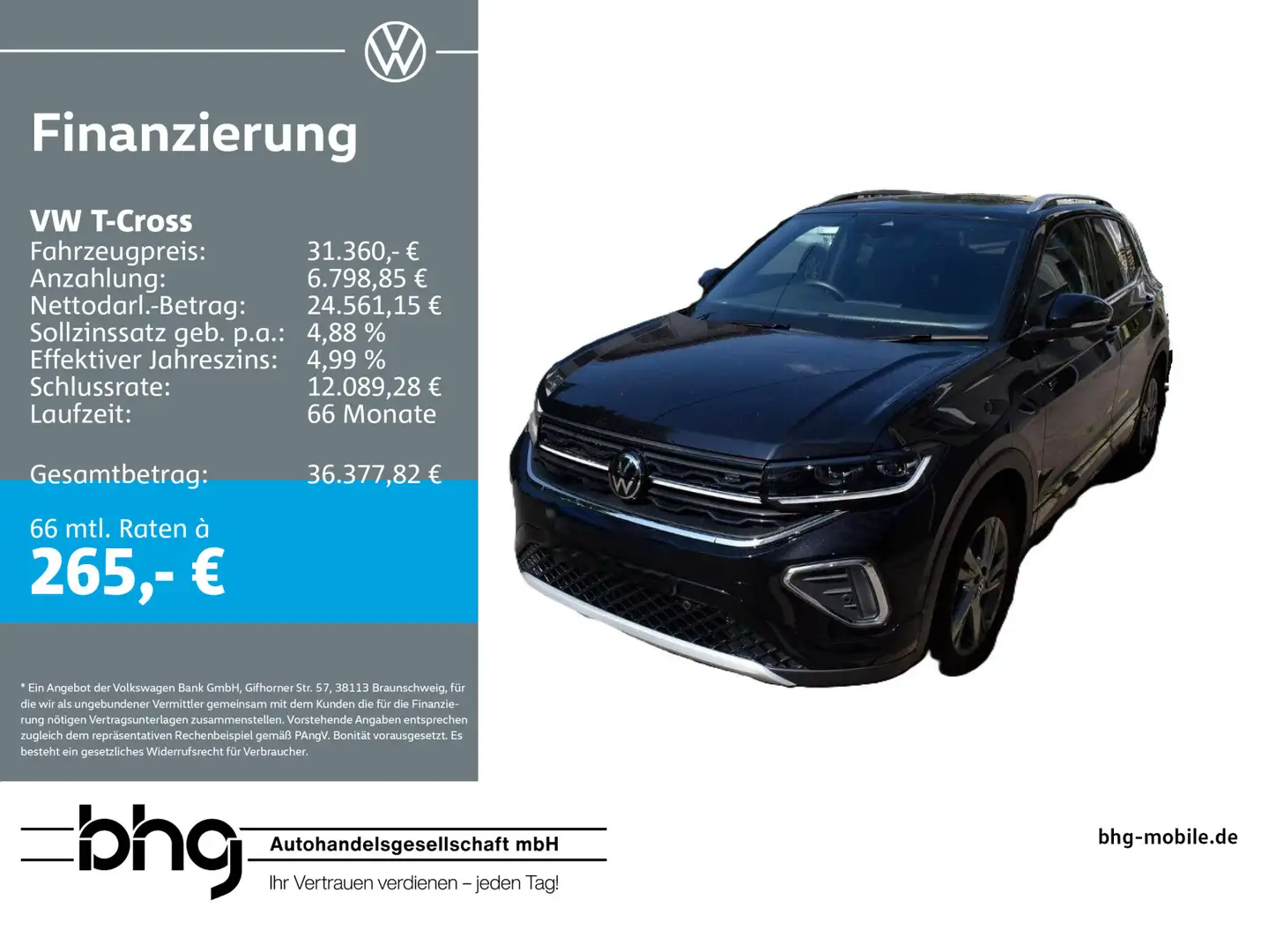 Volkswagen T-Cross 1.5 l TSI DSG R-line AHK IQ.Drive ACC Cl Schwarz - 1