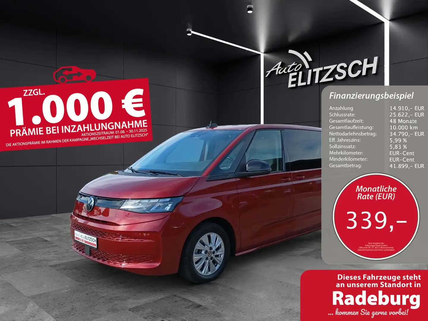 Volkswagen T7 Multivan TDI DSG LED Navi AID RFK SH LM Rot - 1