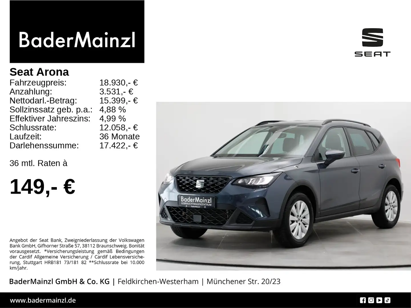 SEAT Arona 1.0 TSI Style Virtual Carplay SHZ LED PDC Grau - 1
