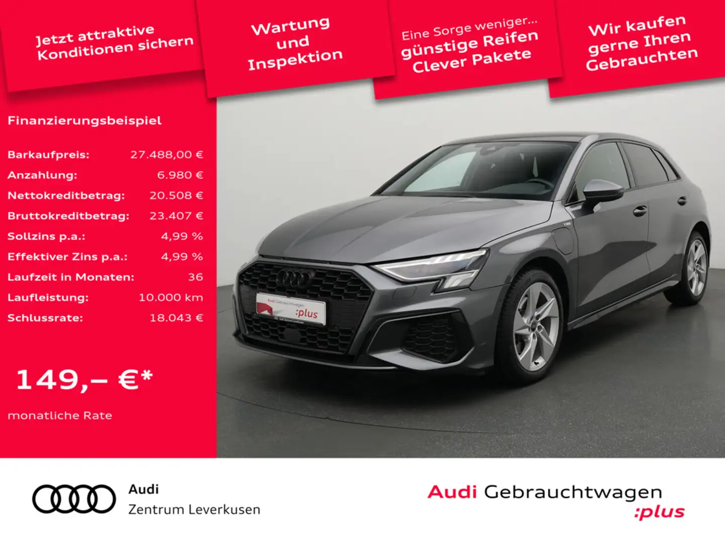 Audi A3 Sportback e S line S-TRON PANO LEDER NAVI Grau - 1