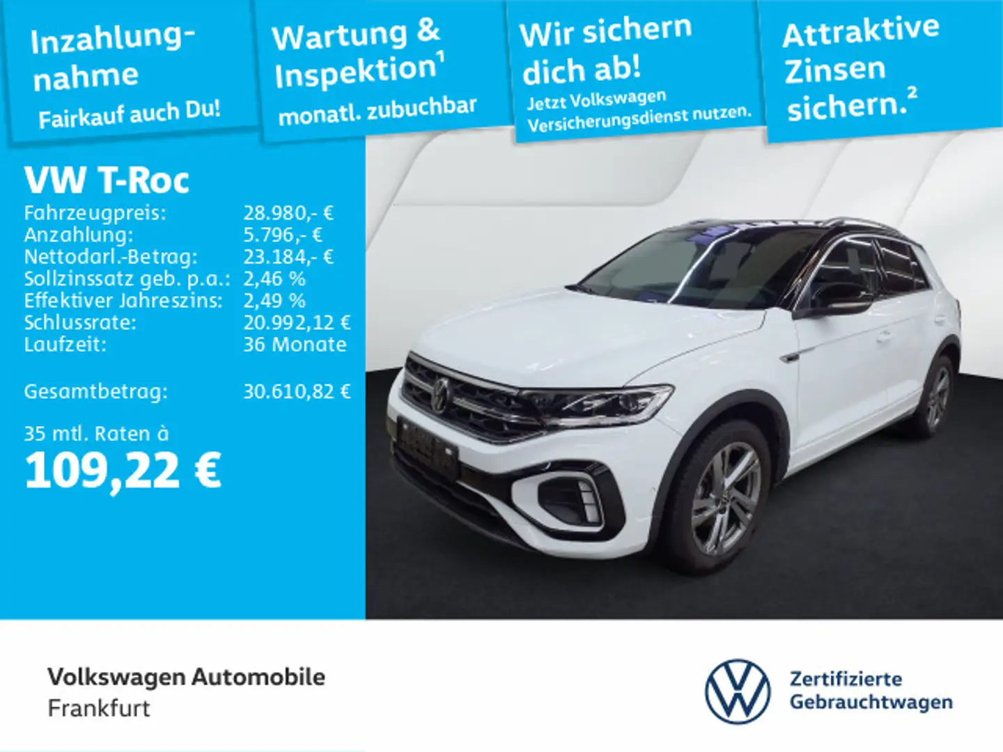 Volkswagen T-Roc 1.5 TSI DSG R-Line Navi LEDPlus DAB+ Front Weiß - 1