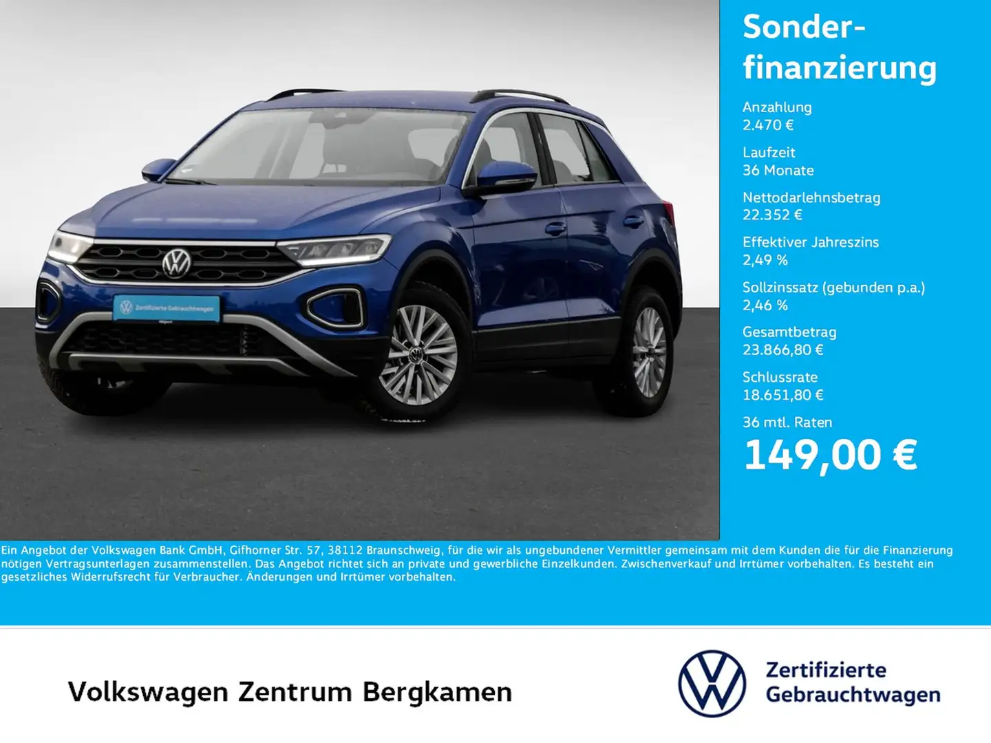 Volkswagen T-Roc 1.5 LIFE NAVI ALU CARPLAY SITZHEIZUNG LED Blau - 1