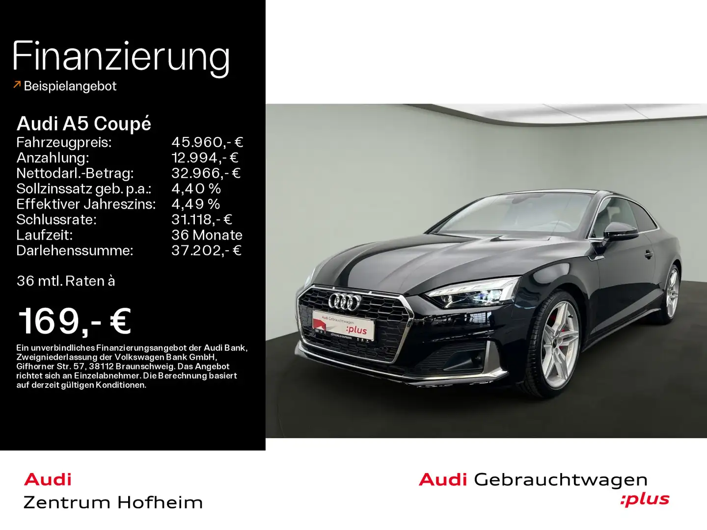 Audi A5 40 TFSI S line S tro*HUD*Pano*Matrix*Vi Schwarz - 1