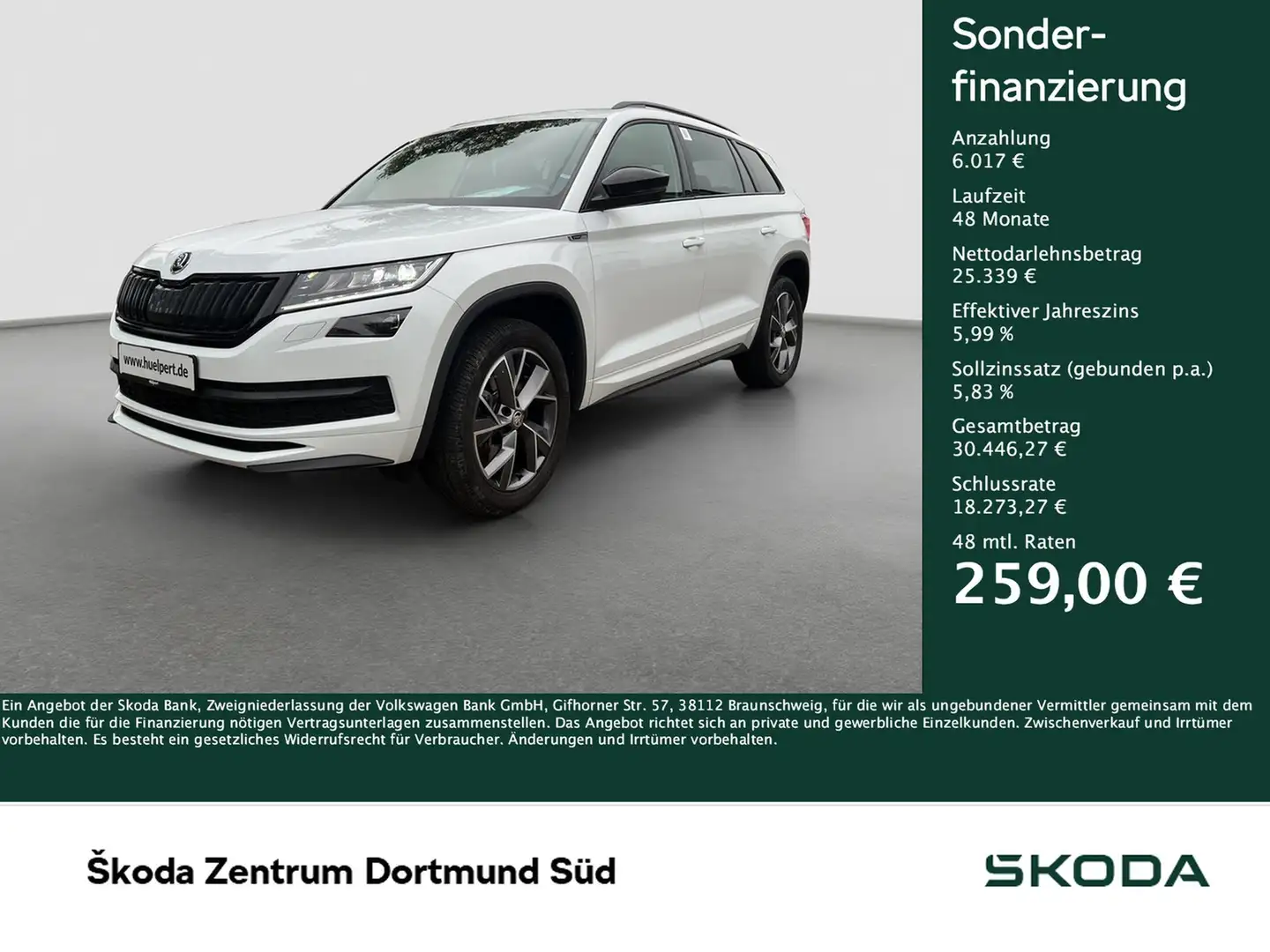 Skoda Kodiaq 2.0 SPORTLINE 7SITZE AHK CAM ACC LM19 Weiß - 1