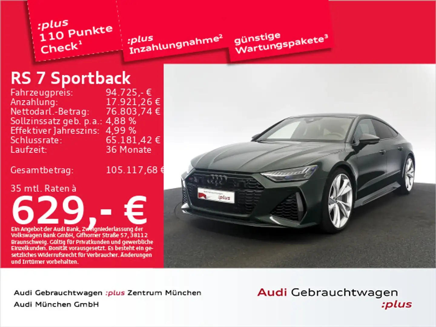 Audi RS7 RS7 Sportback Dynamik+/Keramik/Essentials/Laser Grün - 1