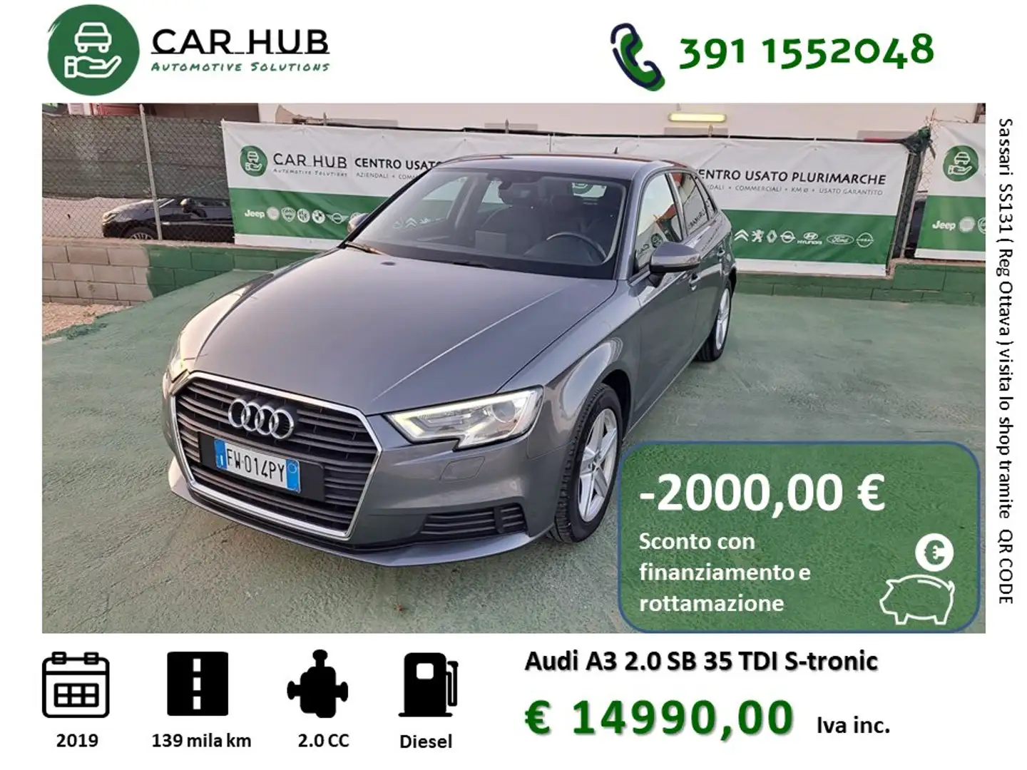 Audi A3 A3 Sportback 35 2.0 tdi 150cv s-tronic my19 Grigio - 1