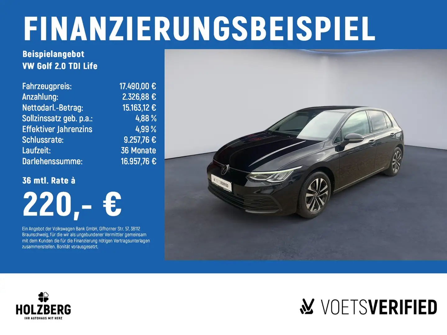 Volkswagen Golf 2.0 TDI Life ACC+NAVI+SZH Negro - 2