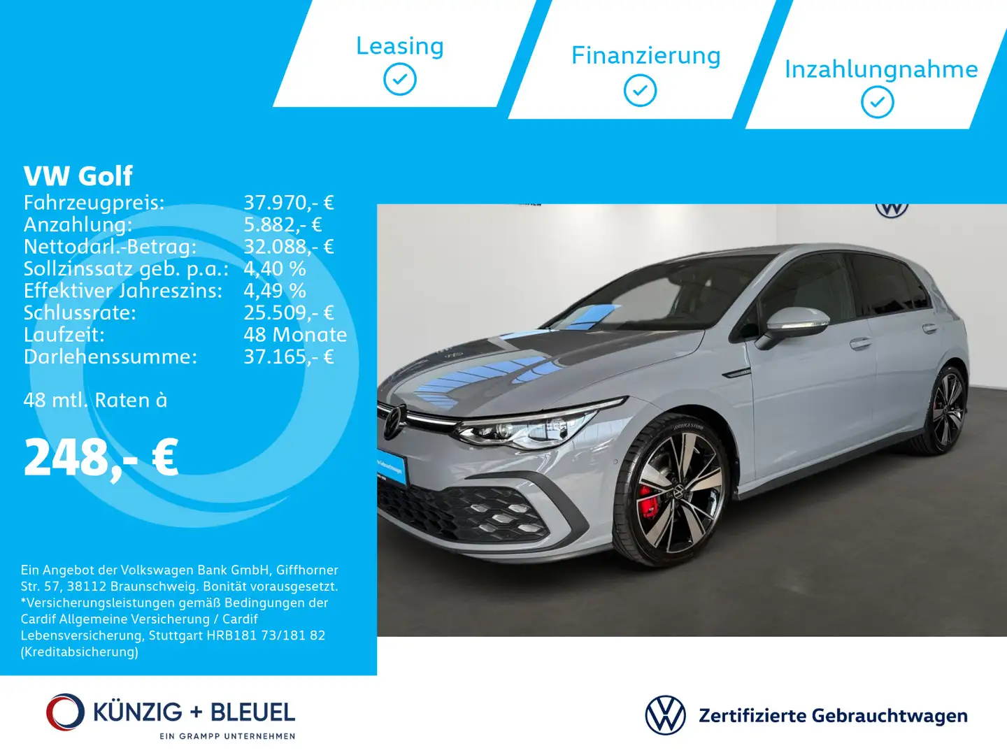 Volkswagen Golf GTD 2,0 TDI DSG*Nav*AHK*LED*StHz*CarPlay Grau - 1