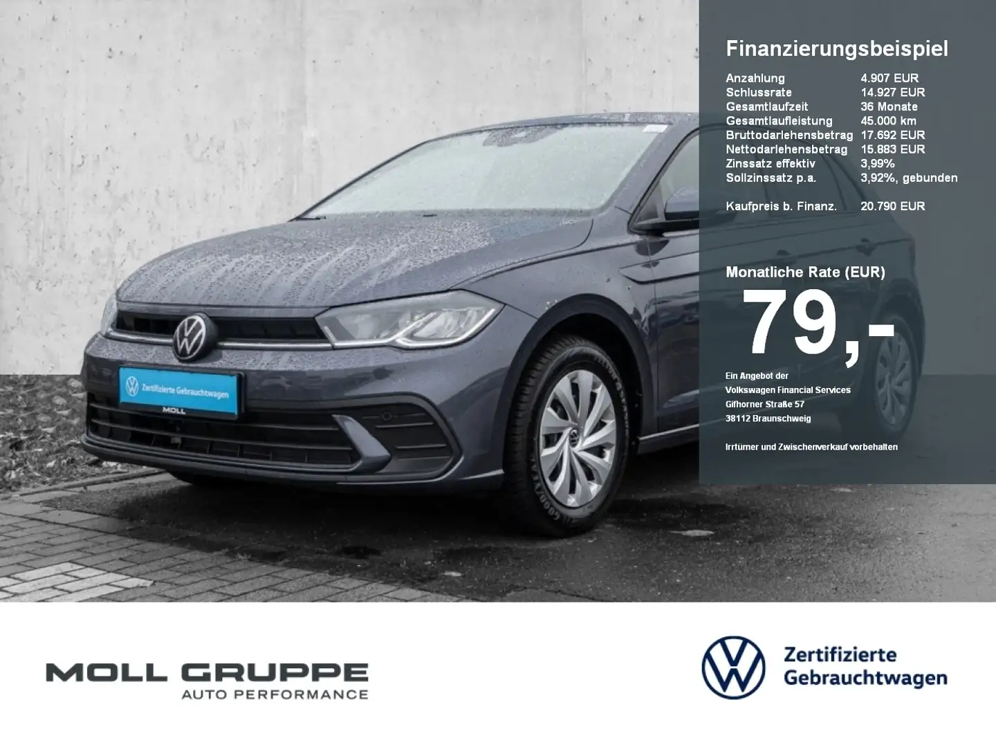 Volkswagen Polo 1.0 TSI Life KLIMAA. LED NAVI Grau - 1