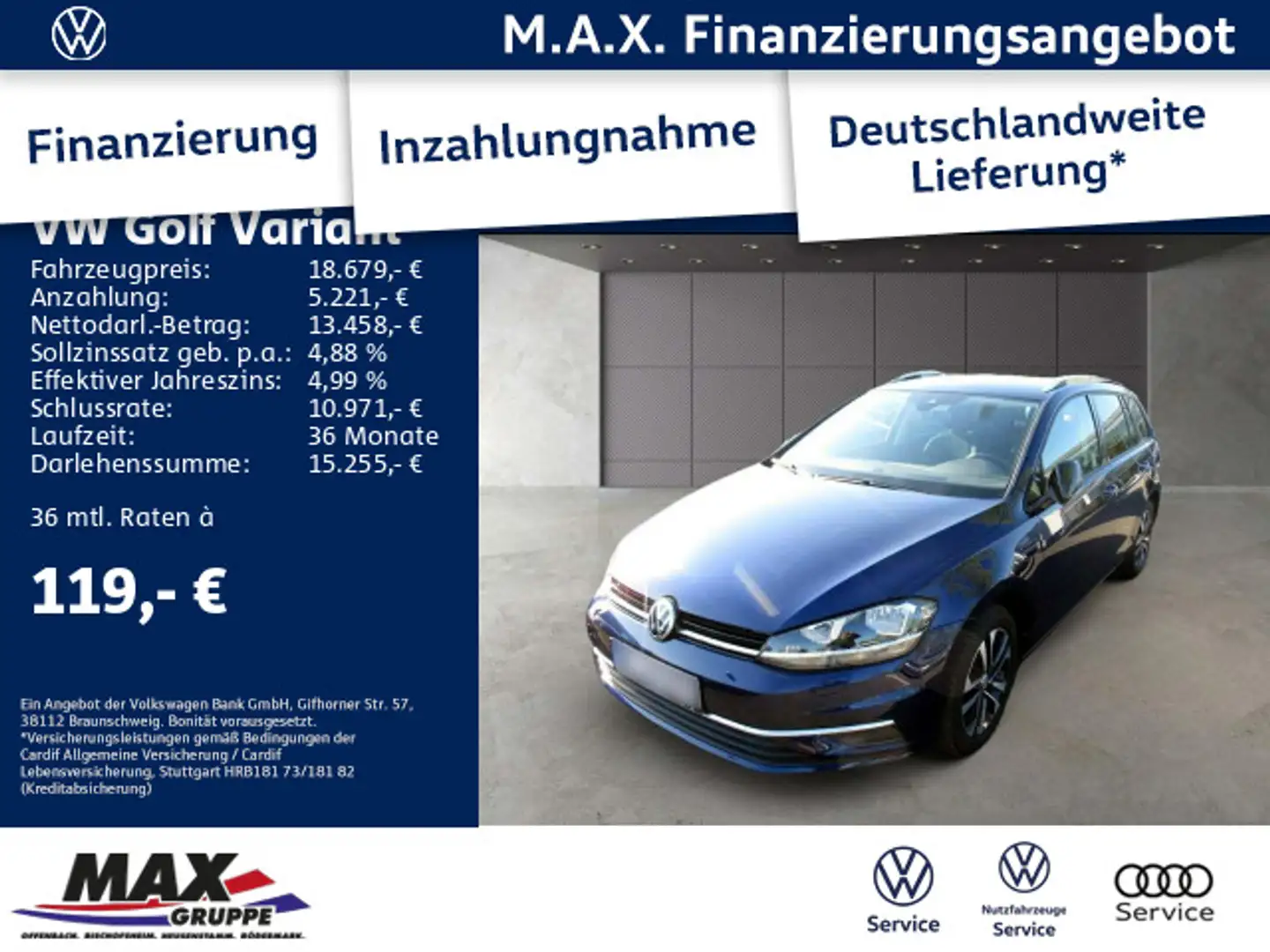 Volkswagen Golf Variant Golf VII Variant 2.0 TDI IQ-DRIVE SITZHZ+AHK+NAV Blau - 1