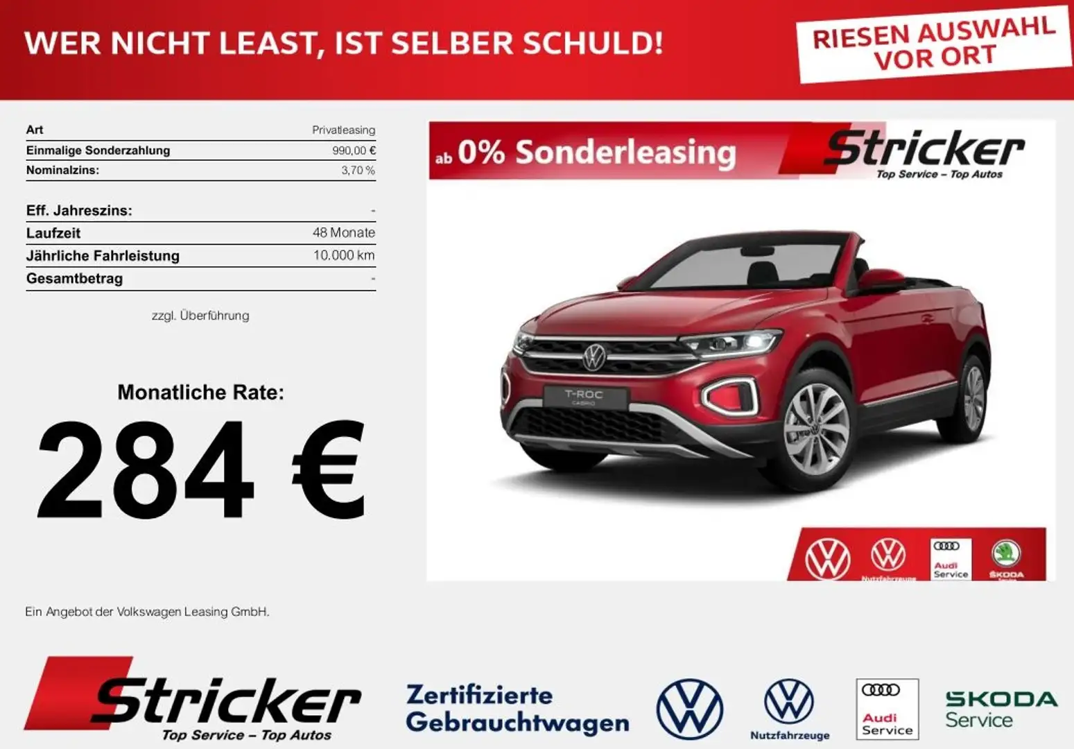 Volkswagen T-Roc Cabriolet  Style 1.0 TSI 284,- mtl. Light Assist Rot - 2
