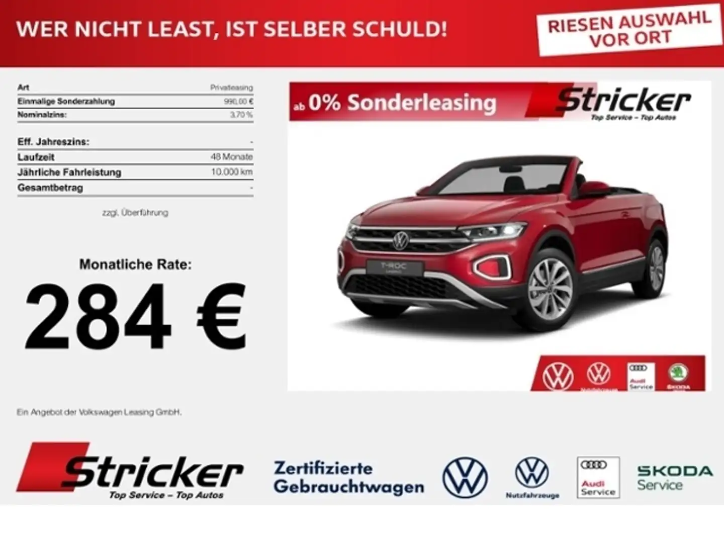 Volkswagen T-Roc Cabriolet  Style 1.0 TSI 284,- mtl. Light Assist Rot - 1