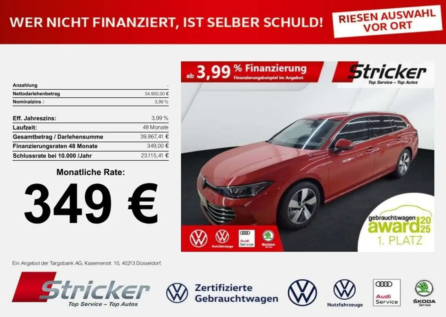 Volkswagen Passat Variant Elegance 2.0TDI DSG 349,-ohne Anzahlung Travel AH Rot - 1