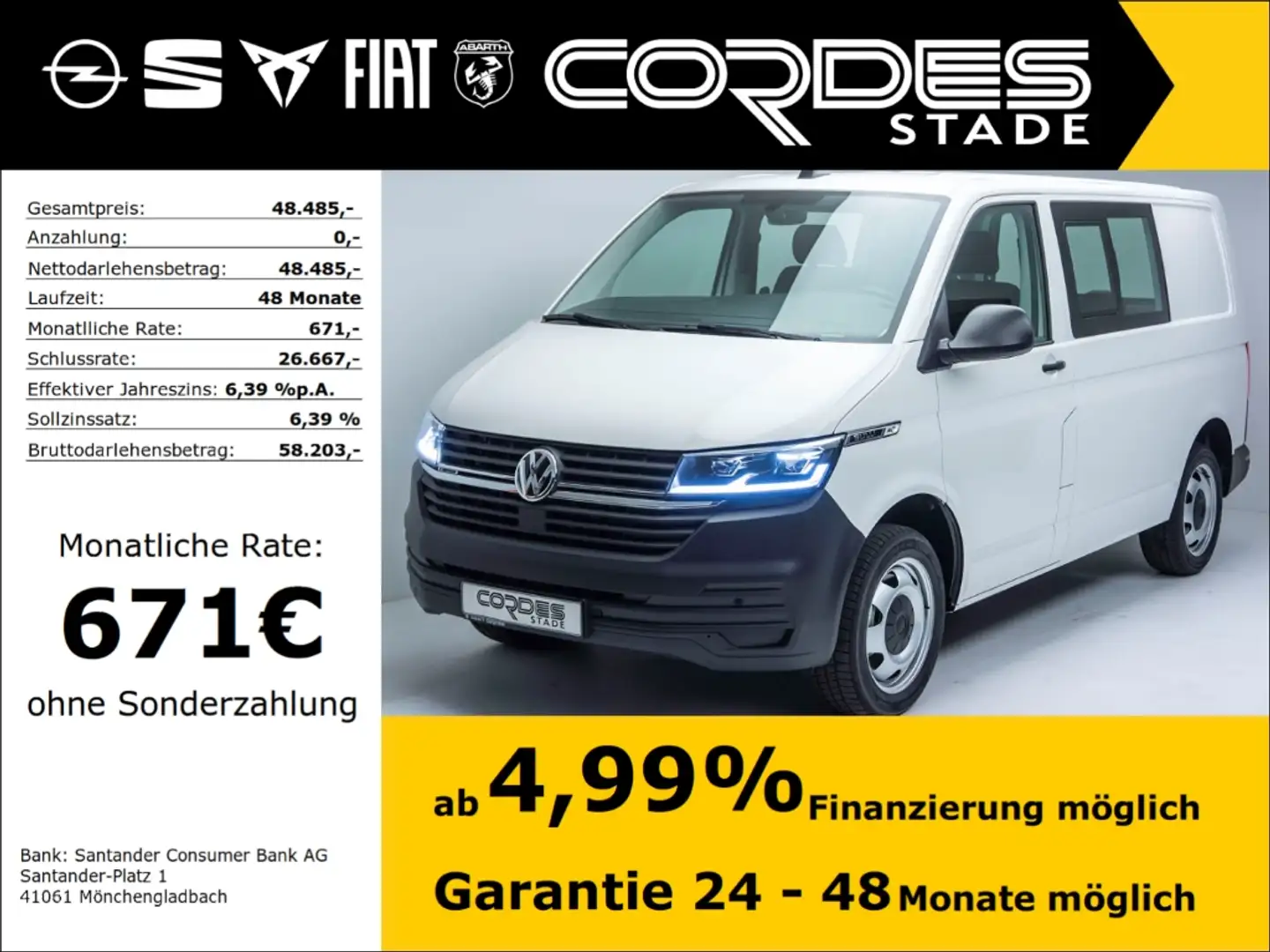 Volkswagen Transporter T6.1 Kasten 4MOTION 2.0 TDI Kamera Navi (12) Blanc - 1