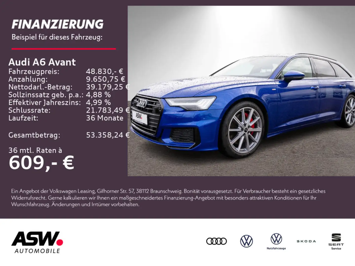 Audi A6 S line 55TFSI e quat Stron LED Navi AHK Blau - 1