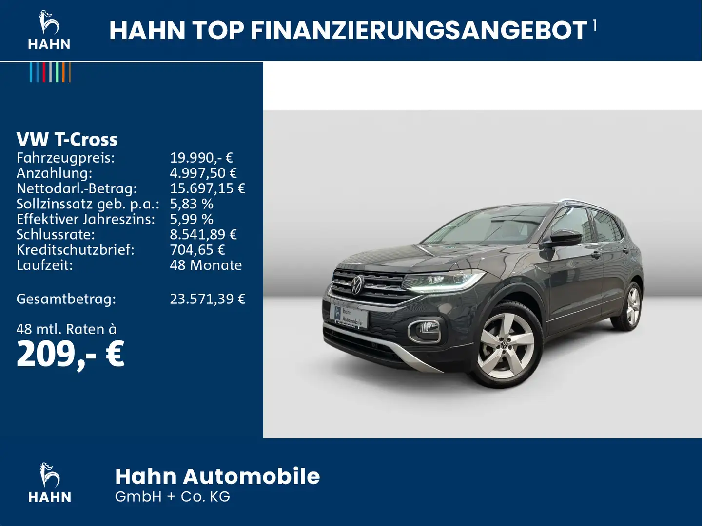 Volkswagen T-Cross 1.0 TSI DSG Style LED PDC Bluetooth Grau - 2