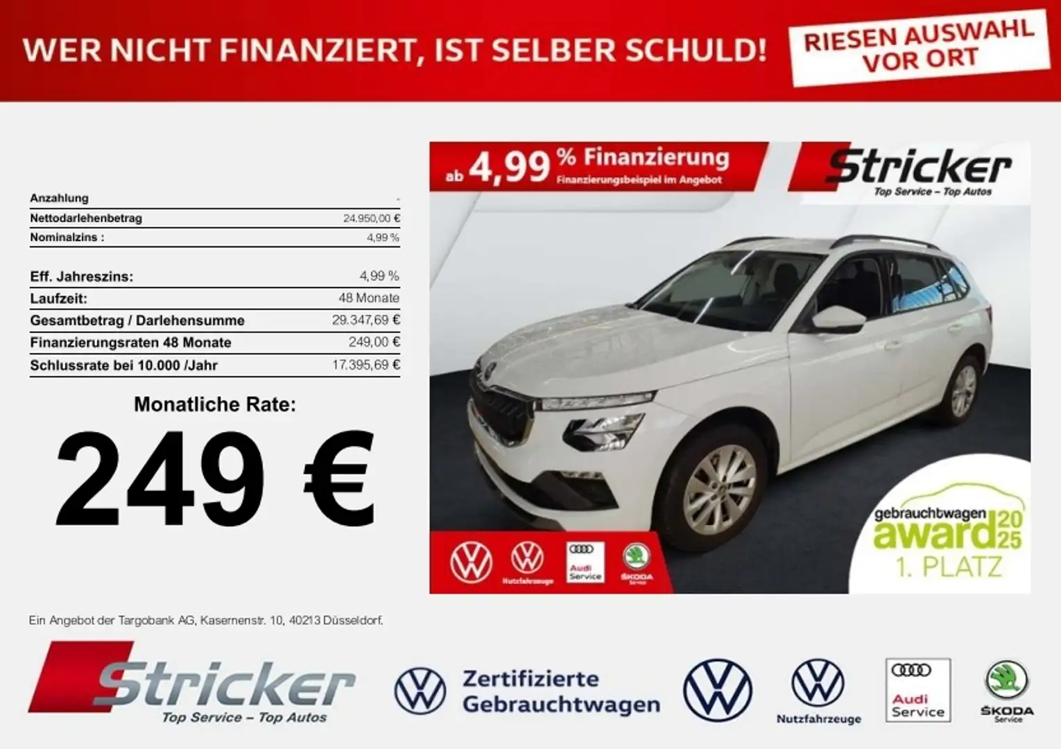 Skoda Kamiq Selection 1.5TSI DSG 249,-ohne Anzahlung Navi ACC Weiß - 1