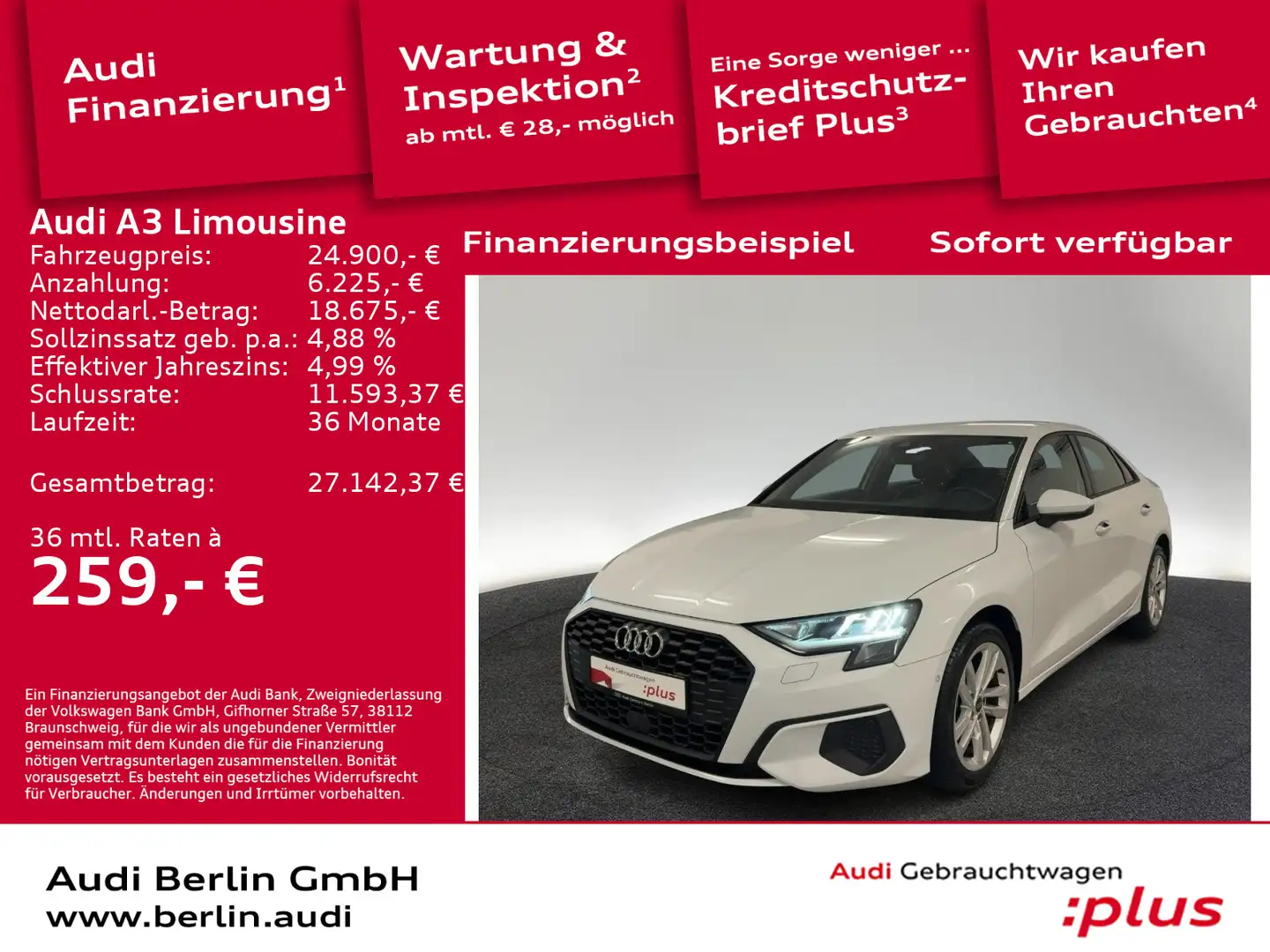 Audi A3 35 TDI S tr. LED NAVI RFK VIRTUAL Weiß - 1