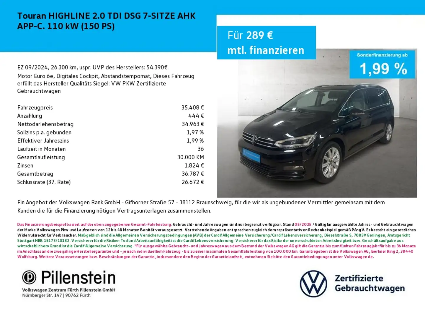 Volkswagen Touran HIGHLINE 2.0 TDI DSG 7-SITZE AHK APP-C. Schwarz - 1