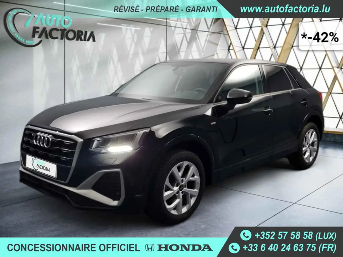 Audi Q2 -42% 35 TFSI 150cv BVA S-LINE +GPS+CAM+LED+Options Zwart - 1