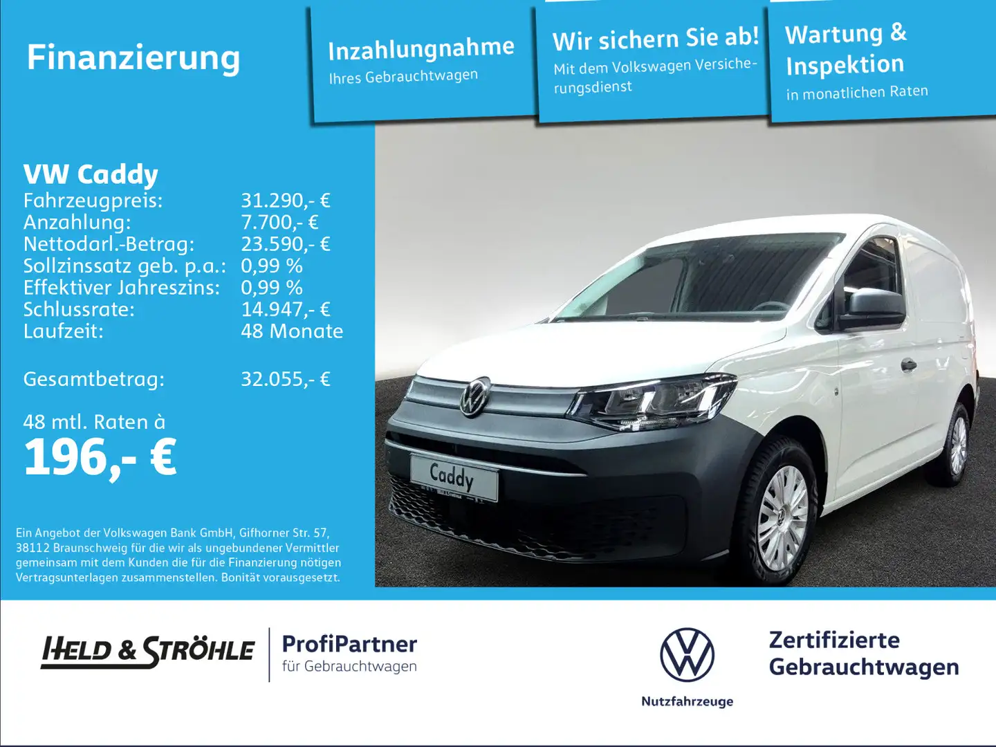 Volkswagen Caddy Kasten 2.0 TDI AHK APP KLIMA FLÜGELTÜREN Weiß - 1