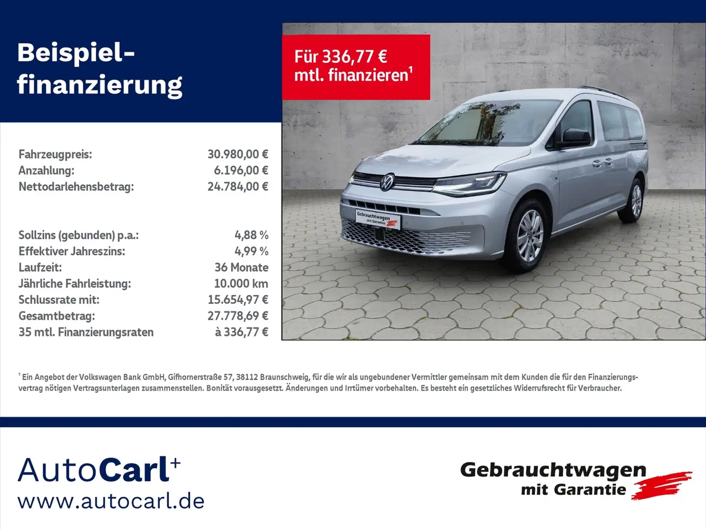Volkswagen Caddy Life 2.0TDI DSG/Navi/StHz/LED/SHZ/ACC KLIMA LED A Silber - 1