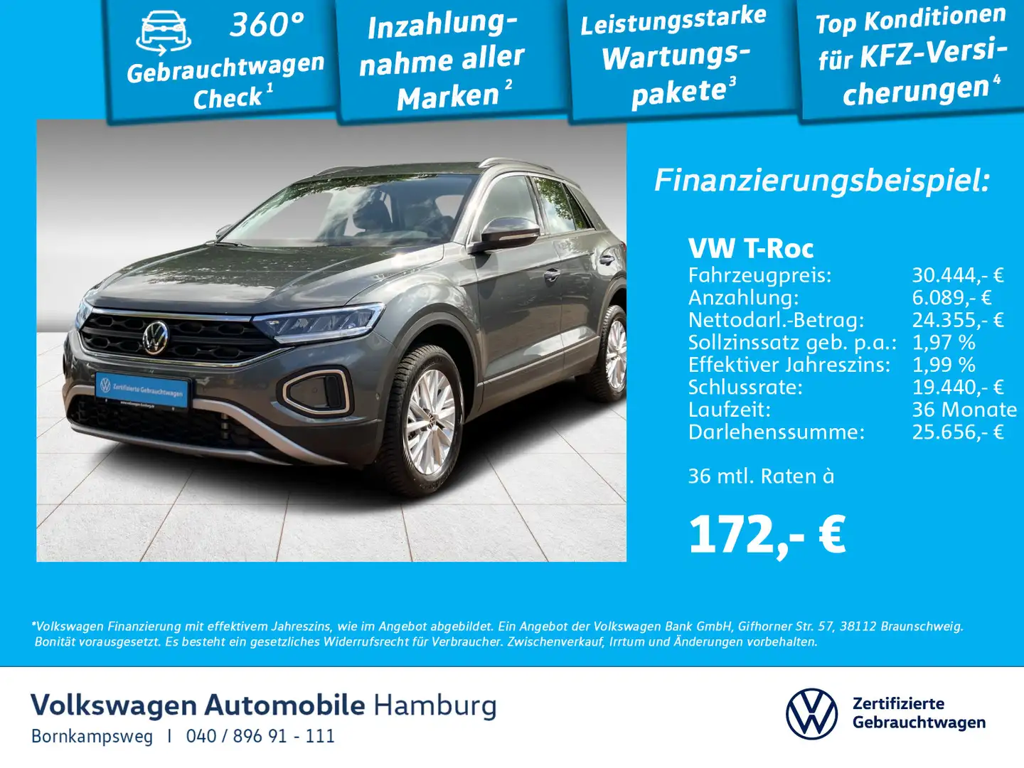 Volkswagen T-Roc 1.5 TSI Life DSG LED Standhzg Navi Park-As Grau - 1