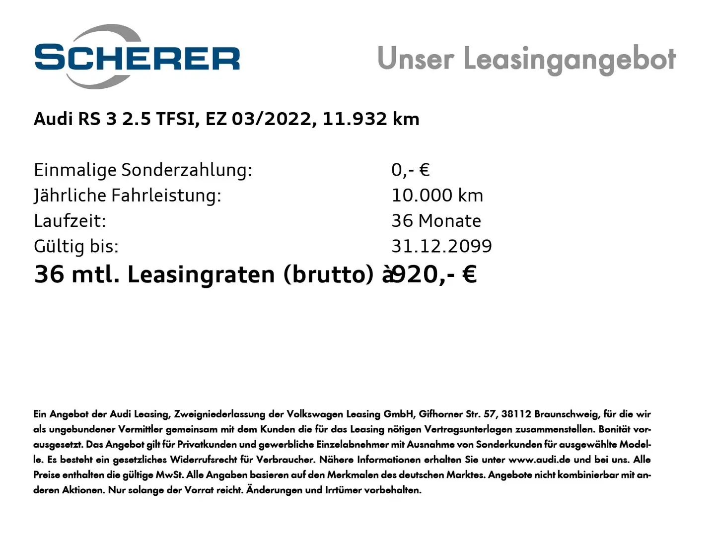 Audi RS3 RS3 Limousine 2.5 TFSI quat./S tro. Matrix-LED/P Rood - 2