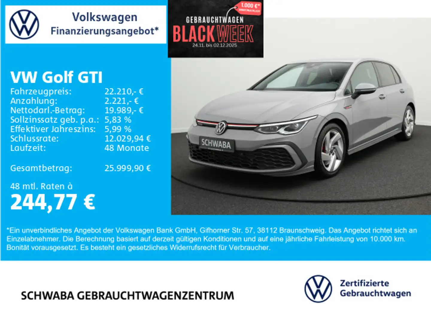 Volkswagen Golf GTI Golf VIII GTI 2.0 TSI *ACC*LED*VIRTUAL*NAVI*17'' Grau - 1